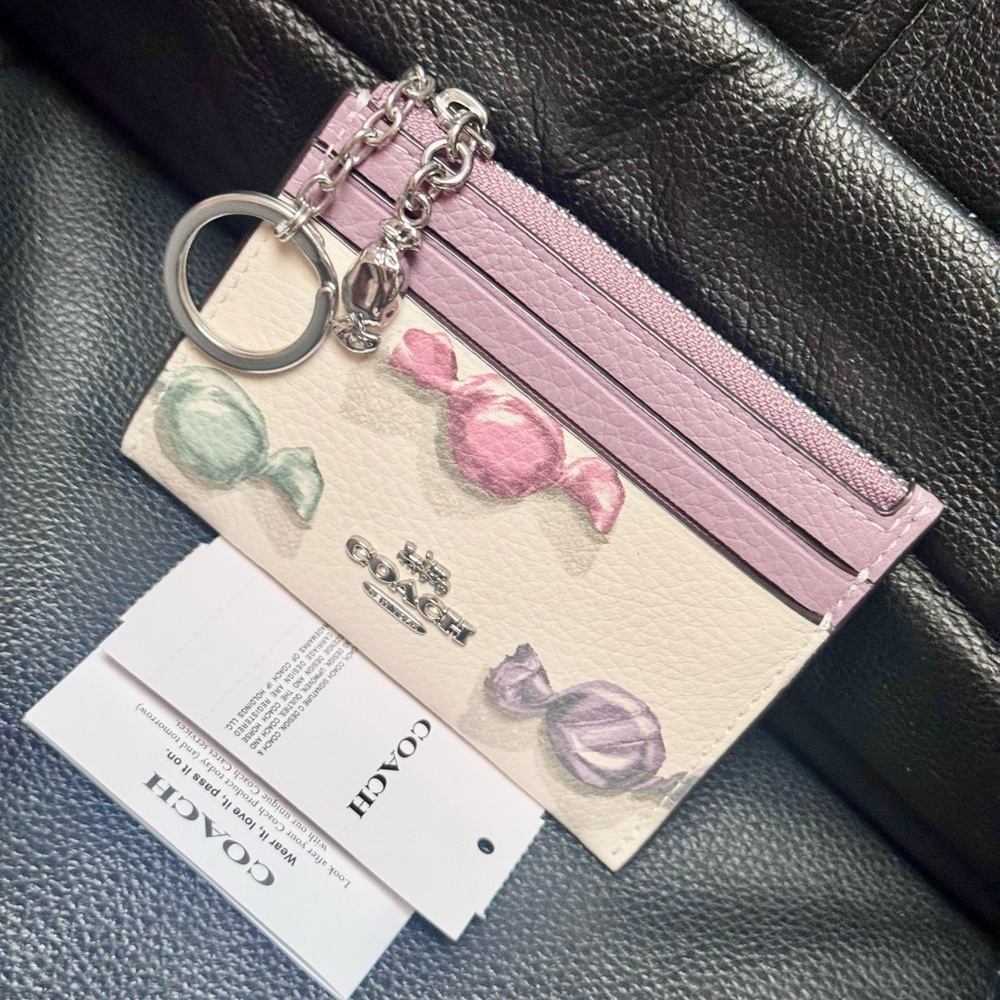 COACH Mini Skinny Id Case With Candy Print & Charm Refined Pebble Leather CDF93 - Picture 4 of 14